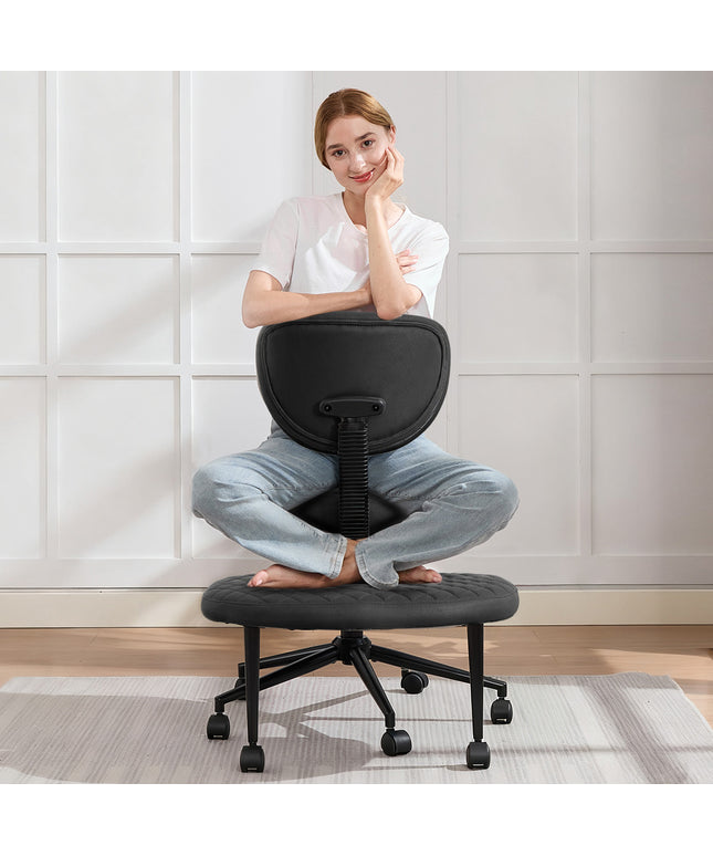 JONPONY Ergonomic Cross Legged Swivel Chair, ADHD Office Chair, Meditation Chair with Lumbar Support, Adjustable Height and Retractable footrest, Home and Office, Technical Fabric, Black