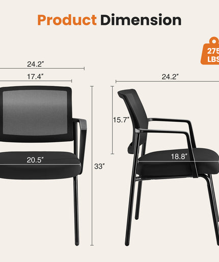 JONPONY Mesh Back Stacking Chairs with Armrests, Ergonomic Upholstered Fabric and Sturdy Metal Frame, Ideal for Office, Reception