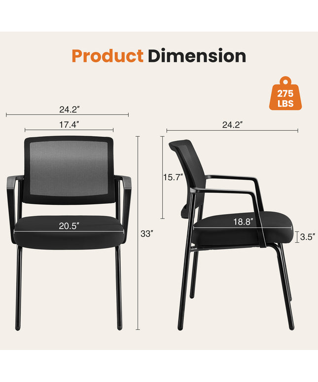 JONPONY Mesh Back Stacking Chairs with Armrests, Ergonomic Upholstered Fabric and Sturdy Metal Frame, Ideal for Office, Reception