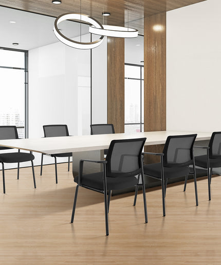 JONPONY Mesh Back Stacking Chairs with Armrests, Ergonomic Upholstered Fabric and Sturdy Metal Frame, Ideal for Office, Reception