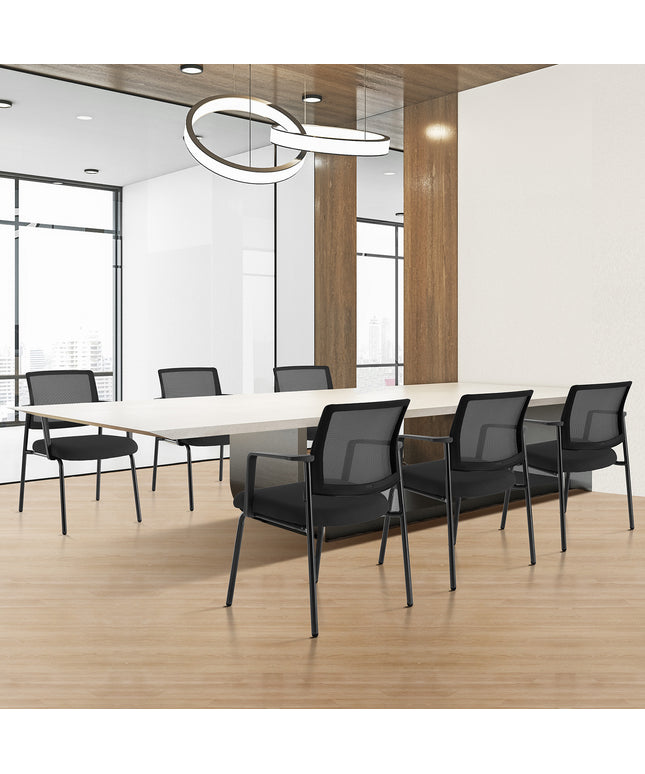 JONPONY Mesh Back Stacking Chairs with Armrests, Ergonomic Upholstered Fabric and Sturdy Metal Frame, Ideal for Office, Reception