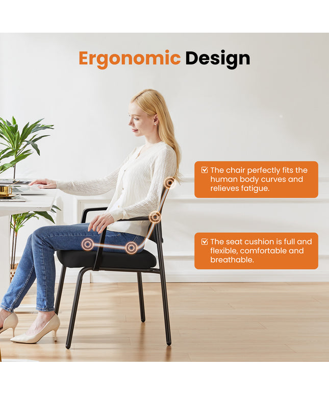 JONPONY Mesh Back Stacking Chairs with Armrests, Ergonomic Upholstered Fabric and Sturdy Metal Frame, Ideal for Office, Reception