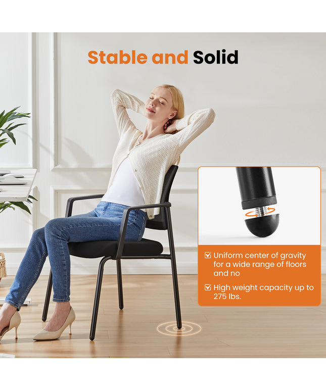 JONPONY Mesh Back Stacking Chairs with Armrests, Ergonomic Upholstered Fabric and Sturdy Metal Frame, Ideal for Office, Reception
