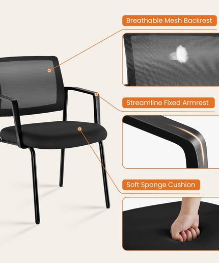 JONPONY Mesh Back Stacking Chairs with Armrests, Ergonomic Upholstered Fabric and Sturdy Metal Frame, Ideal for Office, Reception