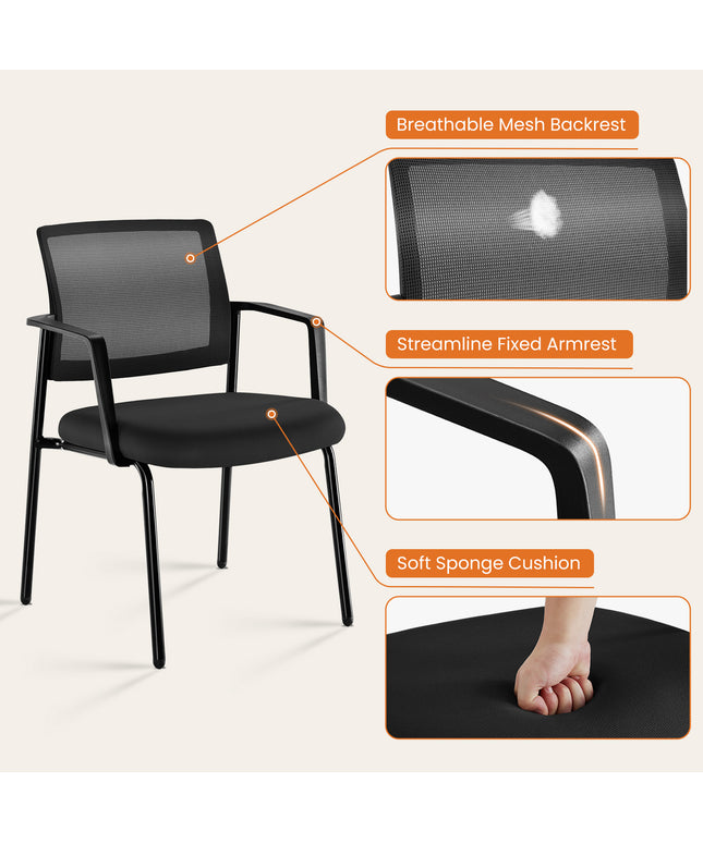 JONPONY Mesh Back Stacking Chairs with Armrests, Ergonomic Upholstered Fabric and Sturdy Metal Frame, Ideal for Office, Reception