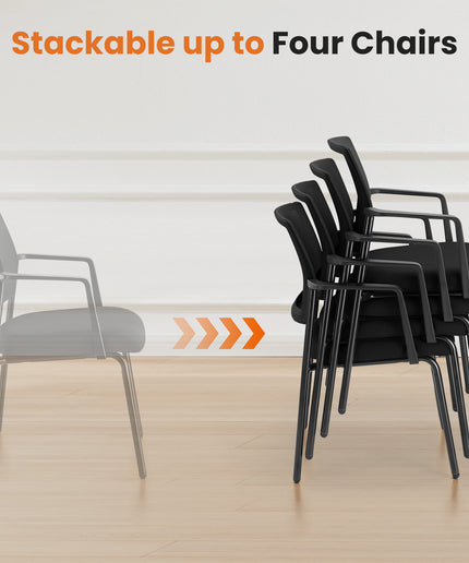 JONPONY Mesh Back Stacking Chairs with Armrests, Ergonomic Upholstered Fabric and Sturdy Metal Frame, Ideal for Office, Reception