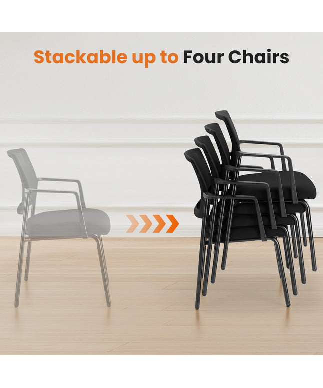 JONPONY Mesh Back Stacking Chairs with Armrests, Ergonomic Upholstered Fabric and Sturdy Metal Frame, Ideal for Office, Reception