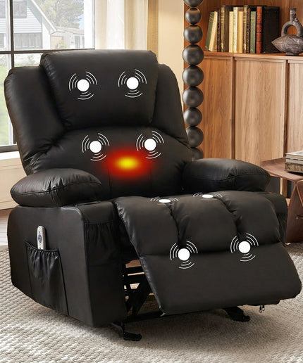 JONPONY Manual Recliner Chair with Heat Therapy and Massage Function, Heavy Duty Reclining Mechanism Massage Chair, Elderly Single Rocker Sofa with Cup Holders for Bedroom Home Theater,Black