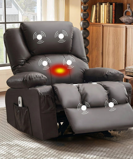 JONPONY Manual Recliner Chair with Heat Therapy and Massage Function, Heavy Duty Reclining Mechanism Massage Chair, Elderly Single Rocker Sofa with Cup Holders for Bedroom Home Theater,Black