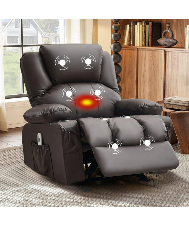 JONPONY Manual Recliner Chair with Heat Therapy and Massage Function, Heavy Duty Reclining Mechanism Massage Chair, Elderly Single Rocker Sofa with Cup Holders for Bedroom Home Theater,Black