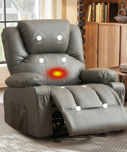 JONPONY Manual Recliner Chair with Heat Therapy and Massage Function, Heavy Duty Reclining Mechanism Massage Chair, Elderly Single Rocker Sofa with Cup Holders for Bedroom Home Theater,Black