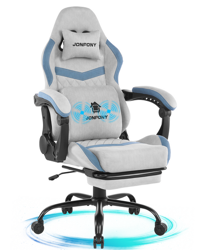 JONPONY Big and Tall Gaming Chair, Computer Chair with Footrest and Massage Lumbar Support, Height Adjustable Game Chair with Headrest and Swivel Seat，GREY