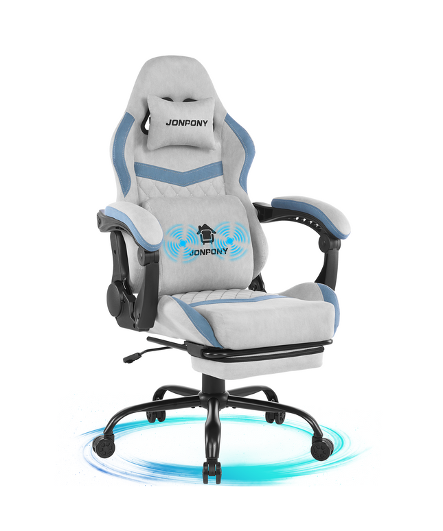 JONPONY Big and Tall Gaming Chair, Computer Chair with Footrest and Massage Lumbar Support, Height Adjustable Game Chair with Headrest and Swivel Seat，GREY