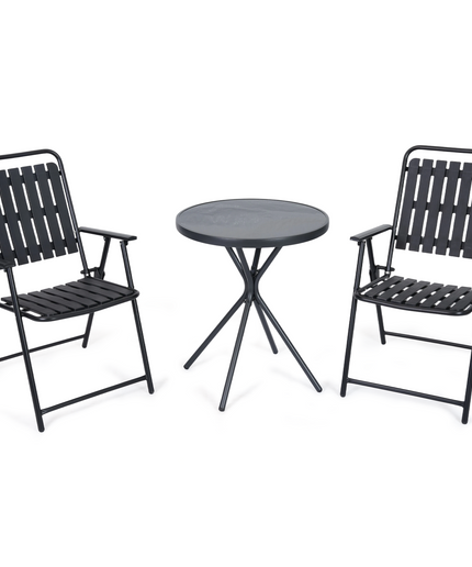 Jonpony 3 Pieces Patio Furniture Set, Bistro Table and Foldable Chairs, Waterproof Patio Furniture Folding Set, All-Weather outdoor table and chairs, Balcony Furniture for Porch, Yard, Garden, Black, Brown