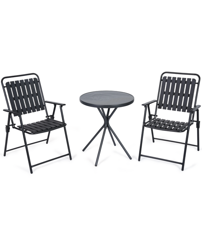 Jonpony 3 Pieces Patio Furniture Set, Bistro Table and Foldable Chairs, Waterproof Patio Furniture Folding Set, All-Weather outdoor table and chairs, Balcony Furniture for Porch, Yard, Garden, Black, Brown
