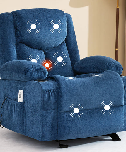 JONPONY Manual Recliner Chair with Heat Therapy and Massage Function, Heavy Duty Reclining Mechanism Massage Chair, Elderly Single Rocker Sofa with Cup Holders for Bedroom Home Theater,Grey