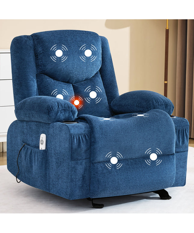 JONPONY Manual Recliner Chair with Heat Therapy and Massage Function, Heavy Duty Reclining Mechanism Massage Chair, Elderly Single Rocker Sofa with Cup Holders for Bedroom Home Theater,Grey