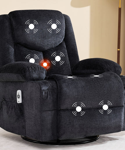 JONPONY Manual Recliner Chair with Heat Therapy and Massage Function, Heavy Duty Reclining Mechanism Massage Chair, Elderly Single Rocker Sofa with Cup Holders for Bedroom Home Theater,Grey