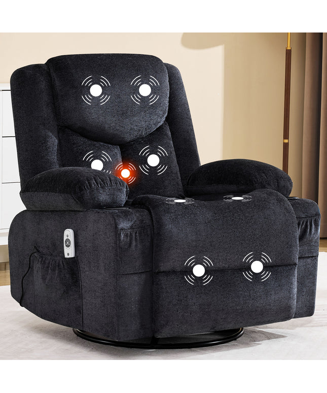 JONPONY Manual Recliner Chair with Heat Therapy and Massage Function, Heavy Duty Reclining Mechanism Massage Chair, Elderly Single Rocker Sofa with Cup Holders for Bedroom Home Theater,Grey