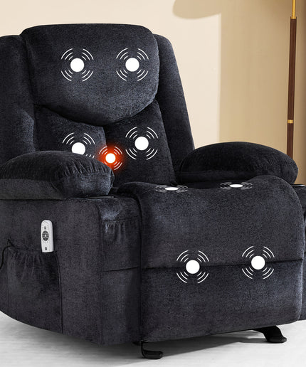 JONPONY Manual Recliner Chair with Heat Therapy and Massage Function, Heavy Duty Reclining Mechanism Massage Chair, Elderly Single Rocker Sofa with Cup Holders for Bedroom Home Theater,Grey