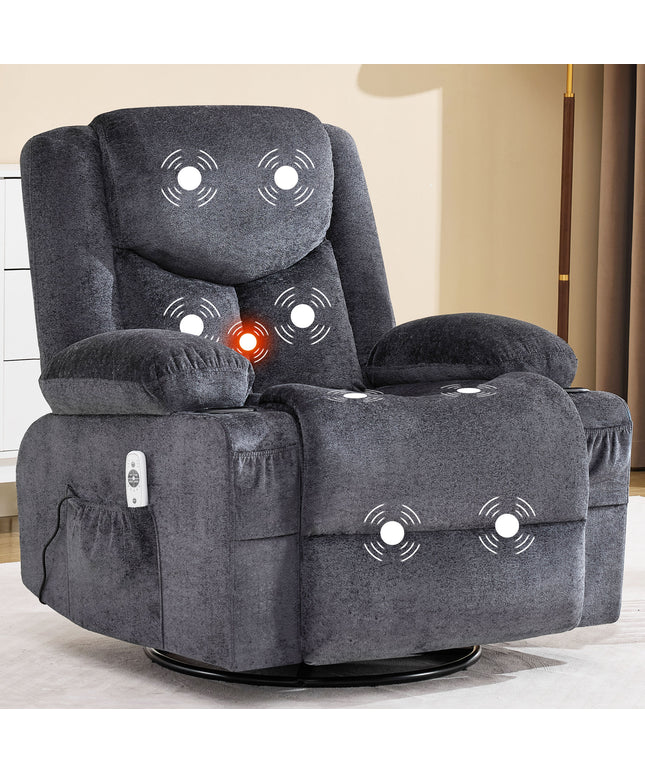 JONPONY Manual Recliner Chair with Heat Therapy and Massage Function, Heavy Duty Reclining Mechanism Massage Chair, Elderly Single Rocker Sofa with Cup Holders for Bedroom Home Theater,Grey