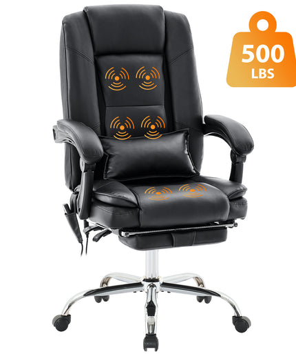 JONPONY Big and Tall Office Chair 500LBS Executive Office Chair Massage and Footrest Ergonomic Computer Desk Chair Reclining High Back Leather Office Chair Lumbar Back Support Swivel Rolling,Black