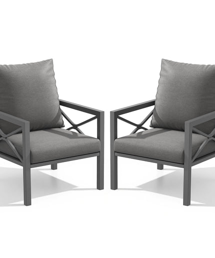 Jonpony 2-Piece All-Weather Metal Patio Furniture Set, Outdoor Bistro Armchairs with Cushions, Heavy Duty Steel Frame & Washable Cushions for Backyard Garden (Grey)