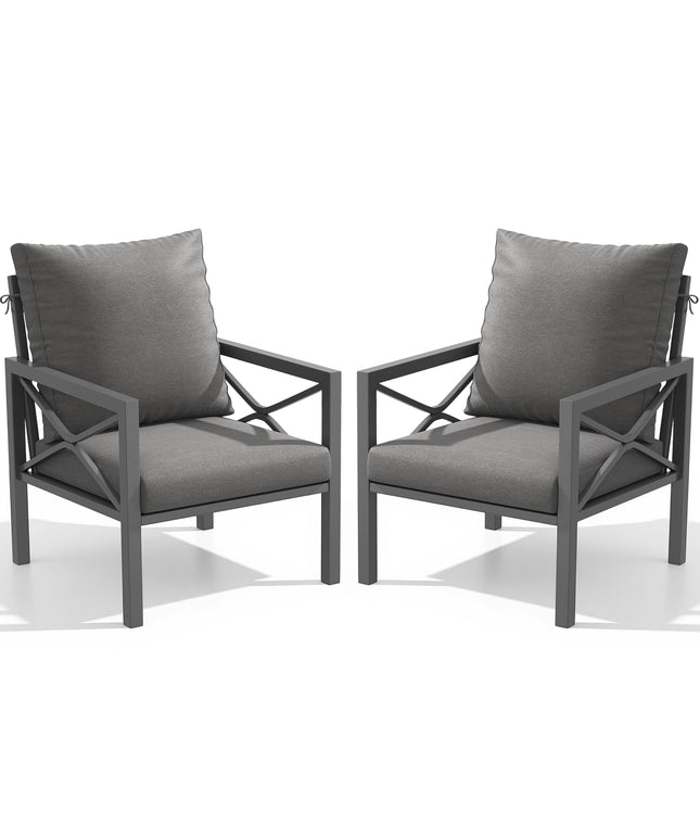 Jonpony 2-Piece All-Weather Metal Patio Furniture Set, Outdoor Bistro Armchairs with Cushions, Heavy Duty Steel Frame & Washable Cushions for Backyard Garden (Grey)