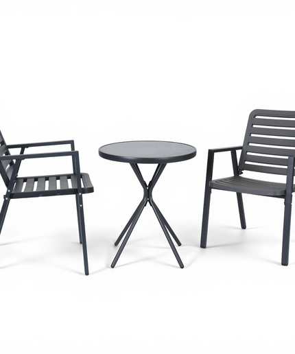Jonpony 3 Pieces Bistro Table and Chairs, Waterproof Patio Furniture Set, All-Weather Outdoor Table and Chairs, Balcony Furniture for Porch, Yard, Garden, Grey