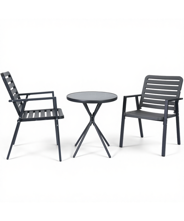 Jonpony 3 Pieces Bistro Table and Chairs, Waterproof Patio Furniture Set, All-Weather Outdoor Table and Chairs, Balcony Furniture for Porch, Yard, Garden, Grey