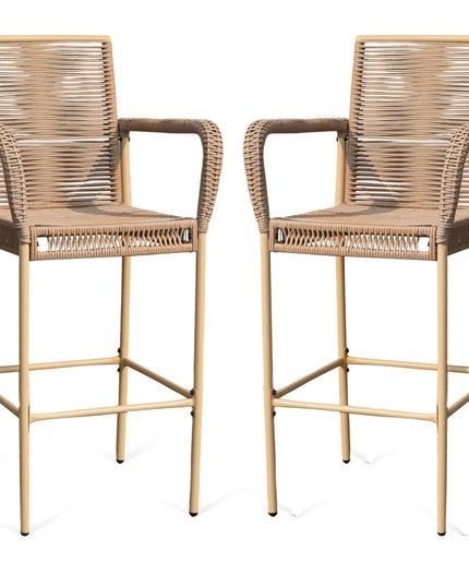 Jonpony Counter Height Bar Stool Set of 2, 30" Patio Rattan Bar Stool Chairs with Armrests, Outdoor Barstools for Porch Garden Indoor Kitchen, Yellow