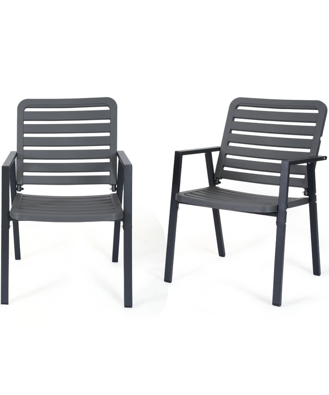 Jonpony Outdoor Dining Chairs Set of 2, All-Weather PP-Patio Chairs, Metal Frame Outdoor Chairs, Waterproof Restaurant Chairs for Front Porch, Balcony Chairs for Backyard Garden, Grey