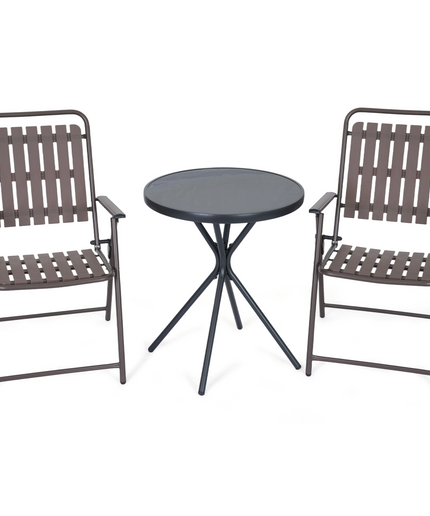 Jonpony 3 Pieces Patio Furniture Set, Bistro Table and Foldable Chairs, Waterproof Patio Furniture Folding Set, All-Weather outdoor table and chairs, Balcony Furniture for Porch, Yard, Garden, Black, Brown