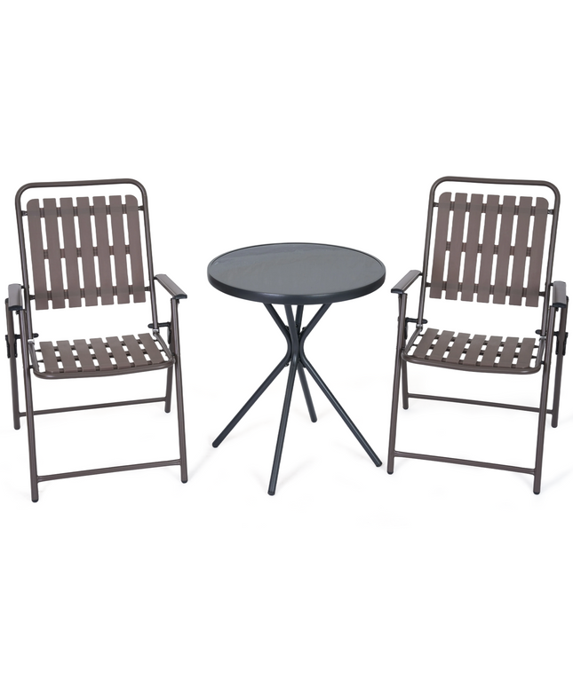 Jonpony 3 Pieces Patio Furniture Set, Bistro Table and Foldable Chairs, Waterproof Patio Furniture Folding Set, All-Weather outdoor table and chairs, Balcony Furniture for Porch, Yard, Garden, Black, Brown