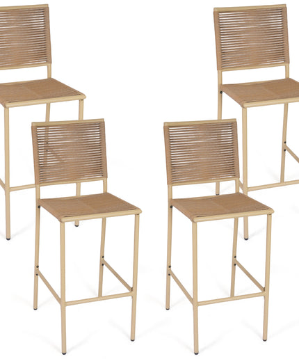 Jonpony Counter Height Bar Stool Set of 4, 30" Patio Rattan Bar Stool Chairs with Metal Frame, Outdoor Armless Barstools for Porch Garden Indoor Kitchen, Yellow