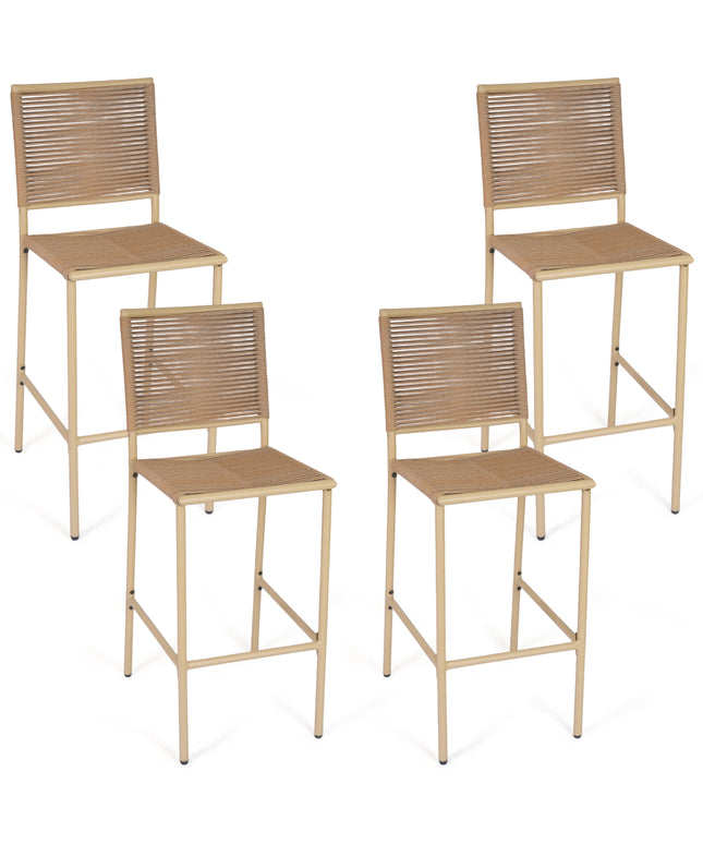 Jonpony Counter Height Bar Stool Set of 4, 30" Patio Rattan Bar Stool Chairs with Metal Frame, Outdoor Armless Barstools for Porch Garden Indoor Kitchen, Yellow