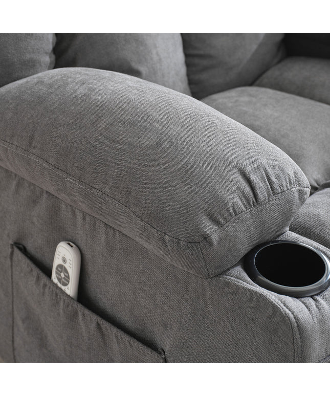 JONPONY Manual Recliner Chair with Heat Therapy and Massage Function, Heavy Duty Reclining Mechanism Massage Chair, Elderly Single Rocker Sofa with Cup Holders for Bedroom Home Theater,Grey, B1273