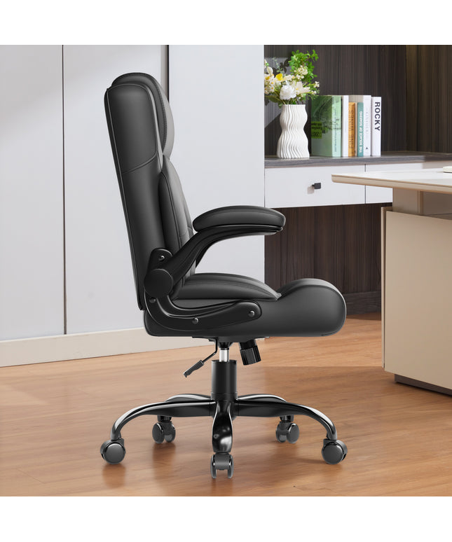 JONPONY Leather Office Chair, Big and Tall Office Chair 400LBS Wide Seat Ergonomic Computer Desk Chair High Back Executive Leather Chair Adjustable Task Chair Lumbar Back with 1-Year Warranty, Black