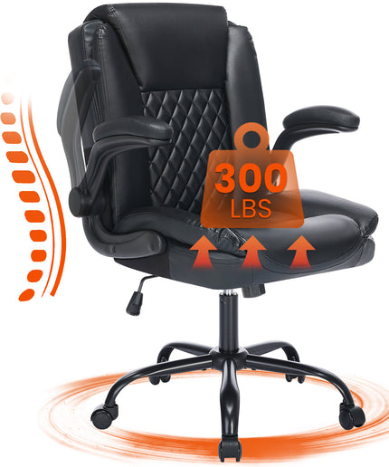 JONPONY Wide Ergonomic Office Chair – 300lbs, High Back Leather, Adjustable Lumbar & Comfortable Desk Chair