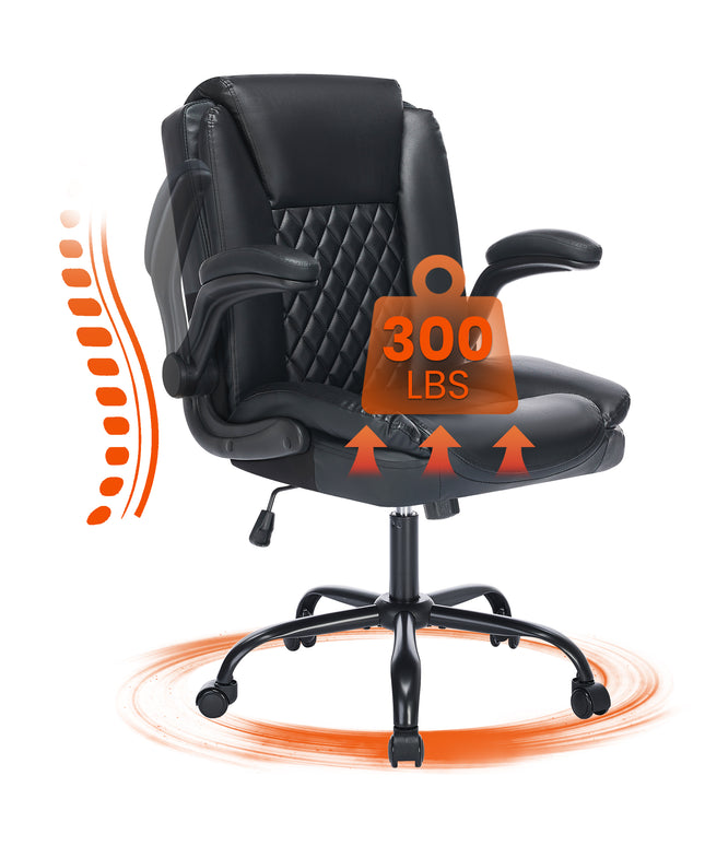 JONPONY Wide Ergonomic Office Chair – 300lbs, High Back Leather, Adjustable Lumbar & Comfortable Desk Chair