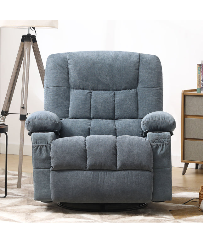 JONPONY Recliner Chair, Swivel Rocker Recliner Chair for Adults, Upholstered Manual Recliner with Side Pockets,Massage Swivel Rocker Recliner Chair for Living Room, Grey
