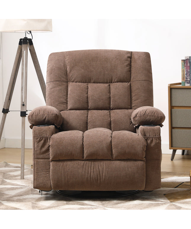 JONPONY Recliner Chair, Swivel Rocker Recliner Chair for Adults, Upholstered Manual Recliner with Side Pockets,Massage Swivel Rocker Recliner Chair for Living Room, Grey