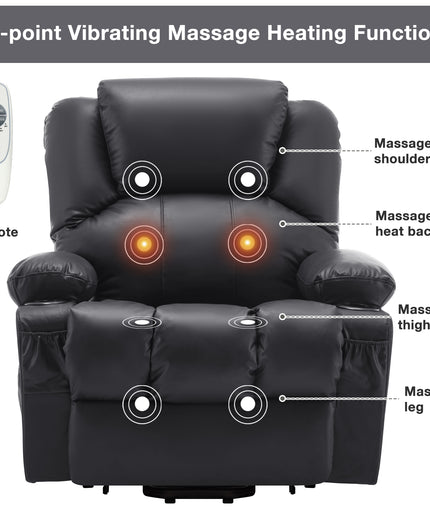 JONPONY Power Lift Recliner Chair Recliners for Elderly with Heat and Massage Recliner Chair for Living Room with Infinite Position and Side Pocket,USB Charge Port,Black