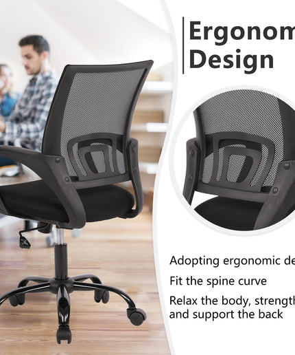 JONPONY Ergonomic Office Chair, Lumbar Support, Adjustable Height with Armrests for Adults,Black