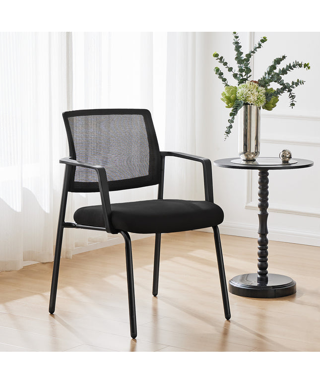 JONPONY Mesh Back Stacking Chairs with Armrests, Ergonomic Upholstered Fabric and Sturdy Metal Frame, Ideal for Office, Reception