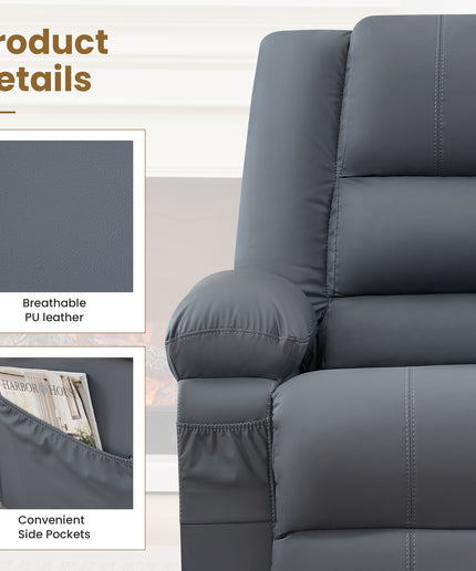 JONPONY Home Modern Comfort Reclining Chair,Elderly Single Rocker Sofa with Side Pocket for Bedroom Home Theater,Grey