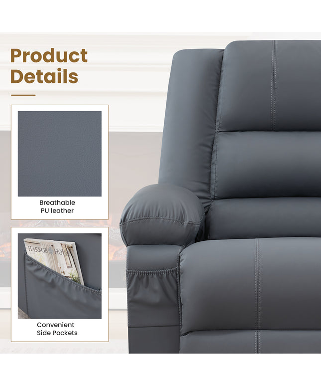 JONPONY Home Modern Comfort Reclining Chair,Elderly Single Rocker Sofa with Side Pocket for Bedroom Home Theater,Grey