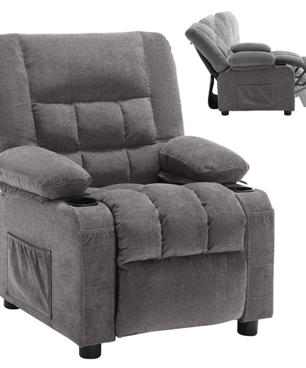 JONPONY Kids Recliner Chair,Push Back Toddler Recliner with Cup Holders & Side Pockets,Adjustable Footrest & Headrest Kids Sofa for Boys Girls 3+ Age Group, Grey