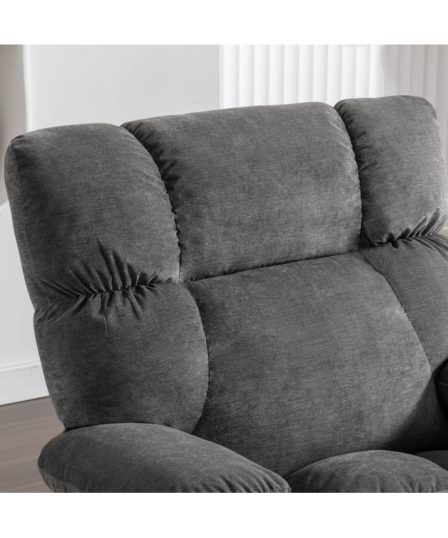 JONPONY Manual Recliner Chair with Heat Therapy and Massage Function, Heavy Duty Reclining Mechanism Massage Chair, Elderly Single Rocker Sofa with Cup Holders for Bedroom Home Theater,Grey