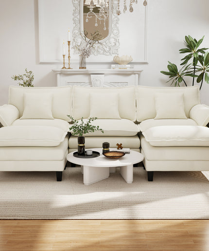 Jonpony Modular Sectional Sofa, Comfy Cloud Couch with Movable Ottoman, Deep Seat Couches for Living Room, Bedroom and Apartment, 106" U Shaped Modern Sofa with Pillows, Beige